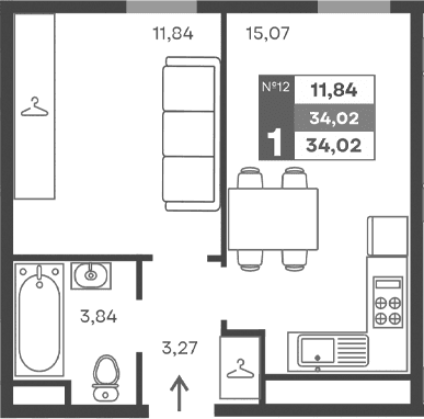 1-комн., 34.02 м²