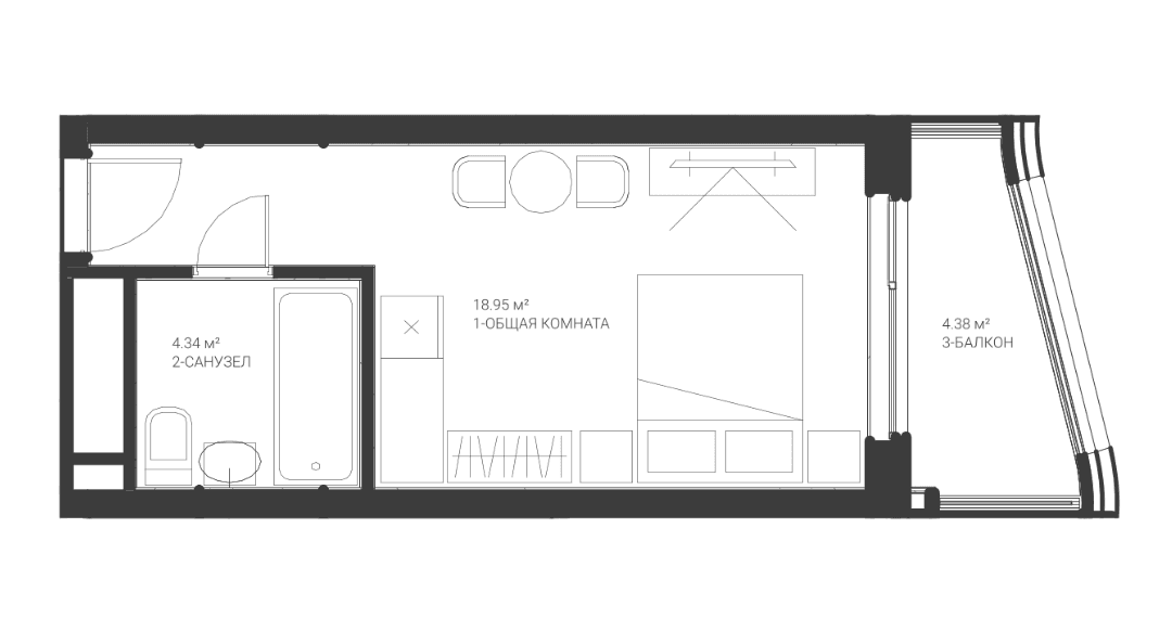 Студия, 23.29 м²