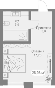 Студия, 29.3 м²