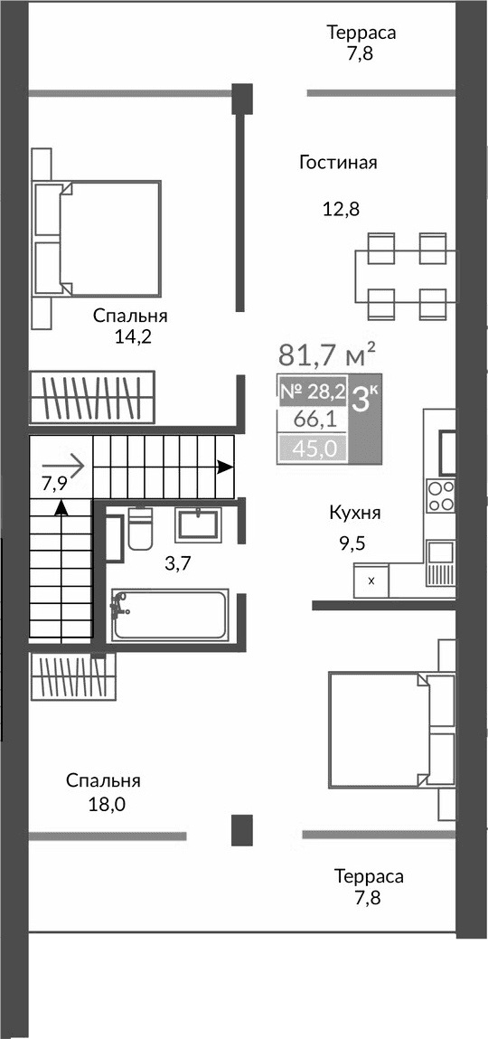 3-комн., 66.1 м²