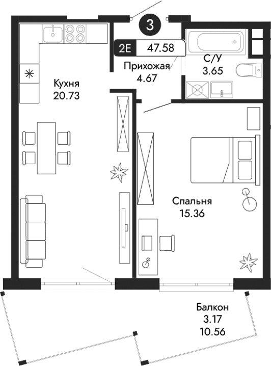 2-комн., 44.41 м²