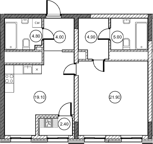 1-комн., 59.7 м²