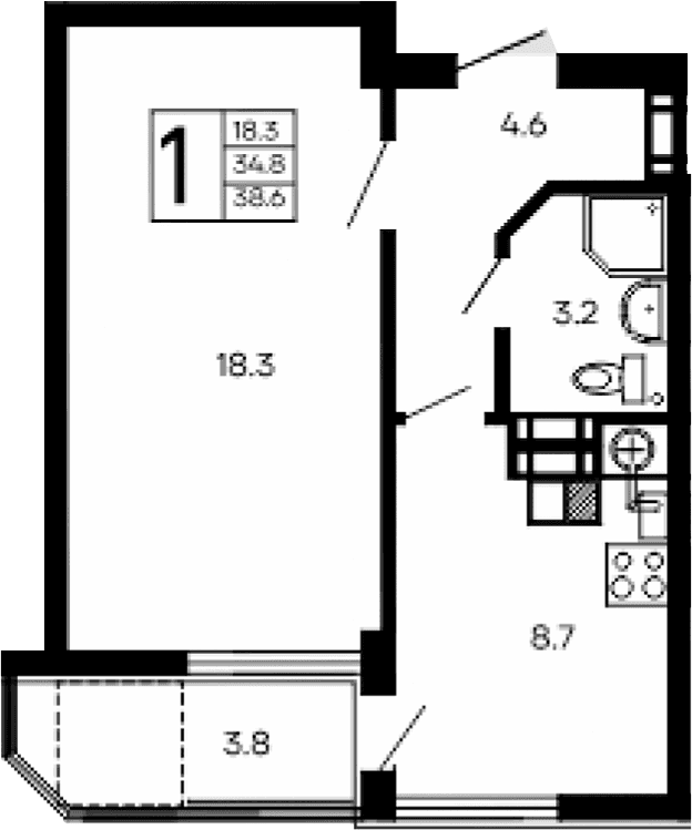 1-комн., 34.8 м²