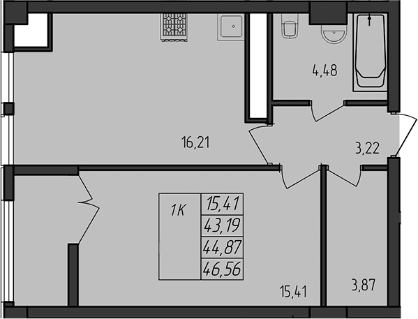 1-комн., 43.18 м²