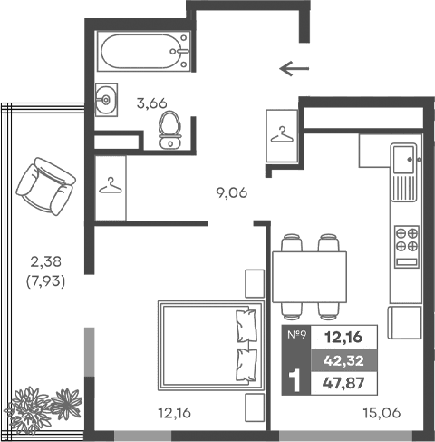 1-комн., 39.94 м²