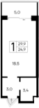 Студия, 24.9 м²