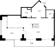 Студия, 56 м²