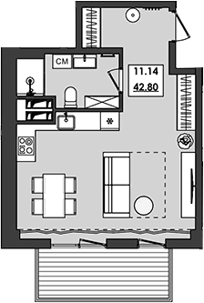 Студия, 36.1 м²