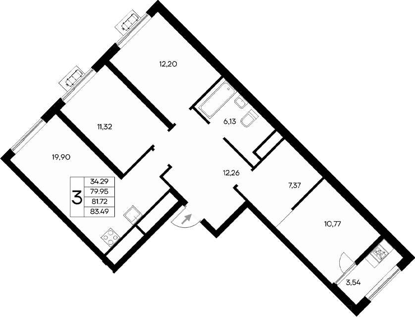 3-комн., 79.95 м²