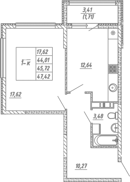 1-комн., 44.01 м²