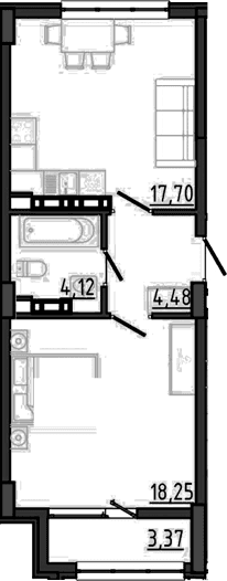 1-комн., 44.55 м²