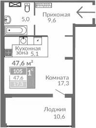 Студия, 37 м²