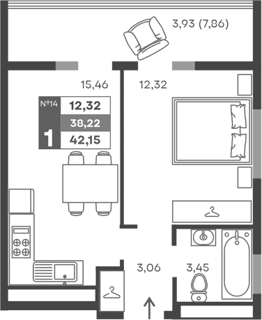 1-комн., 34.29 м²