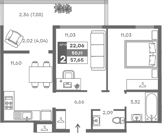 2-комн., 45.73 м²