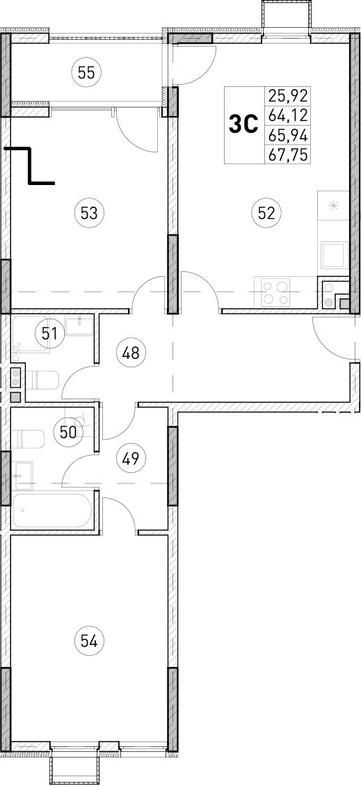 2-комн., 64.12 м²