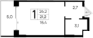 Студия, 21.2 м²