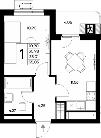 1-комн., 30.98 м²