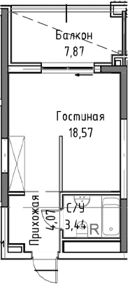 Студия, 31.59 м²