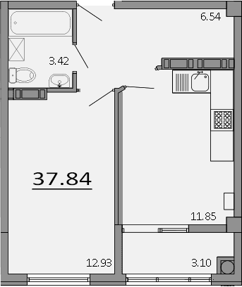 1-комн., 34.74 м²