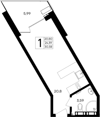 Студия, 24.39 м²
