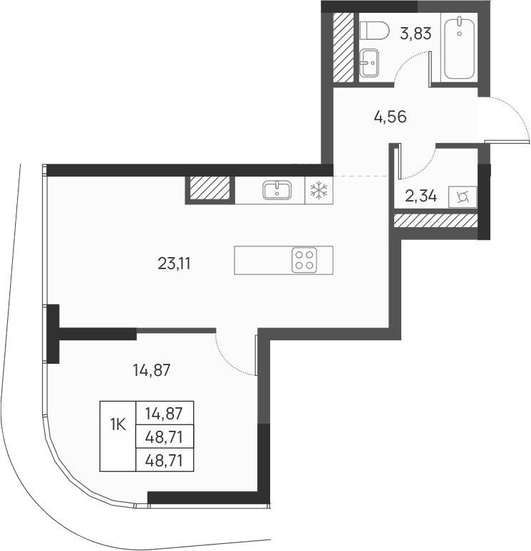 1-комн., 48.71 м²