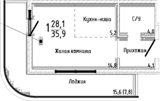 Студия, 28.1 м²