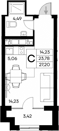 Студия, 23.78 м²