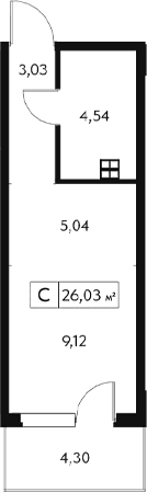 Студия, 24.74 м²