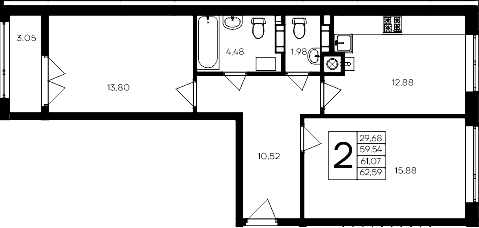2-комн., 59.54 м²