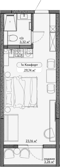Студия, 26.48 м²