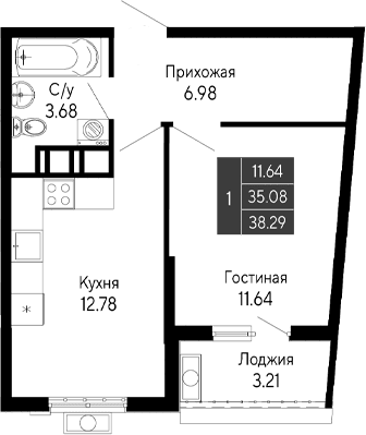 1-комн., 35.08 м²