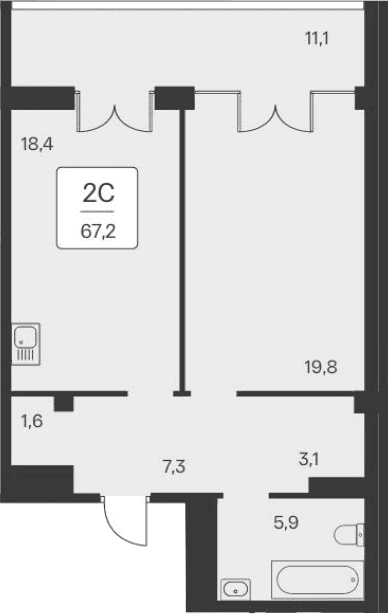 1-комн., 56.1 м²