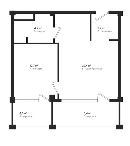 2-комн., 43.7 м²