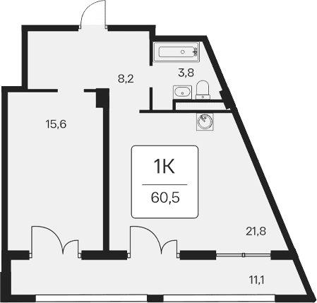1-комн., 49.4 м²