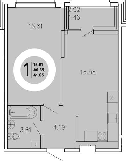 1-комн., 40.39 м²