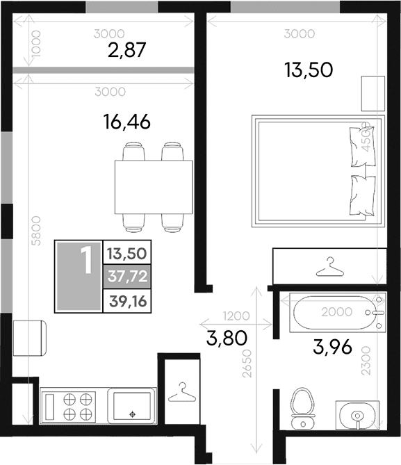 1-комн., 37.72 м²