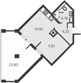 2-комн., 33.38 м²