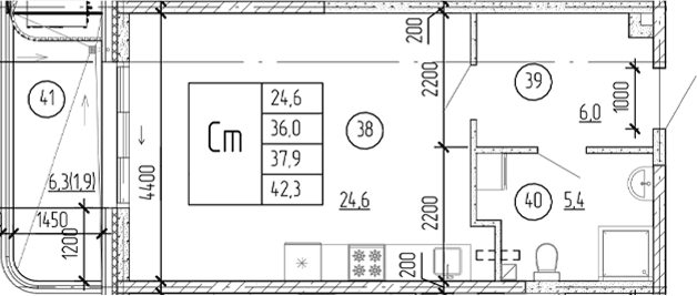 Студия, 36 м²