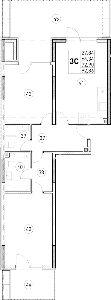 2-комн., 64.34 м²