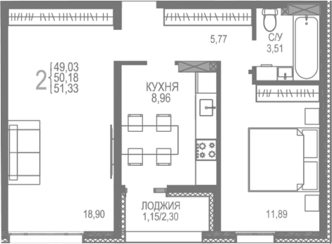 2-комн., 50.18 м²