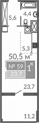 Студия, 39.3 м²