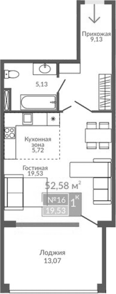 Студия, 39.51 м²