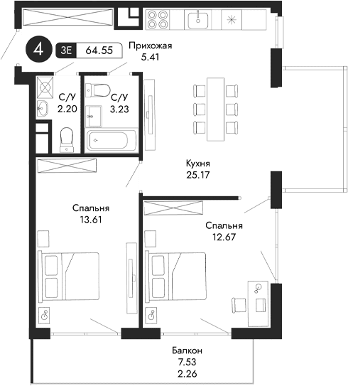3-комн., 62.29 м²
