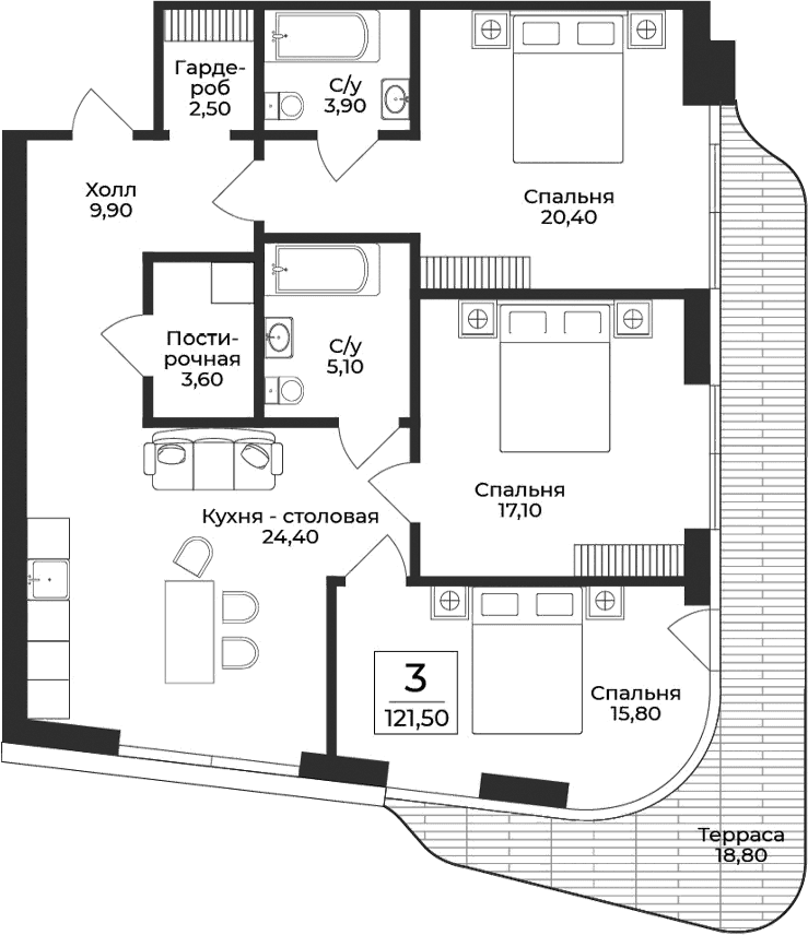 3-комн., 102.7 м²