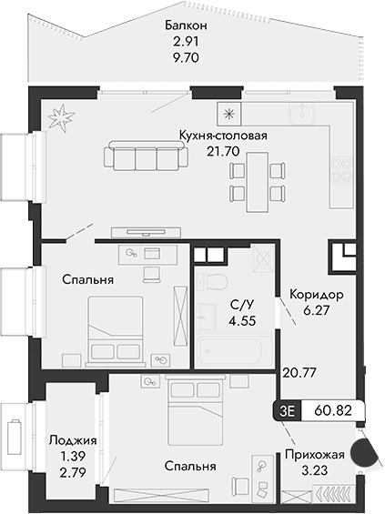 Своб. план., 56.52 м²