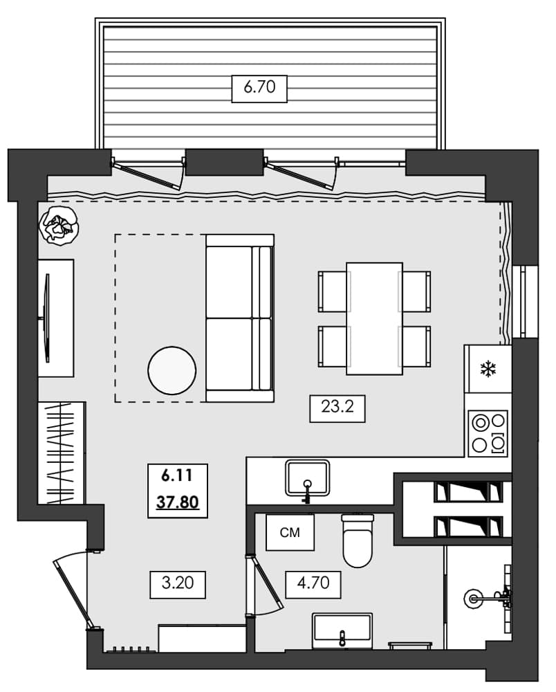 Студия, 31.1 м²