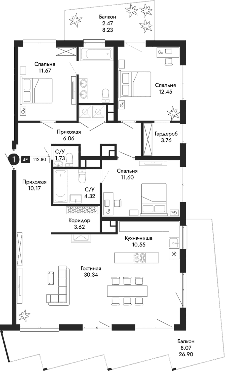 4-комн., 112.26 м²