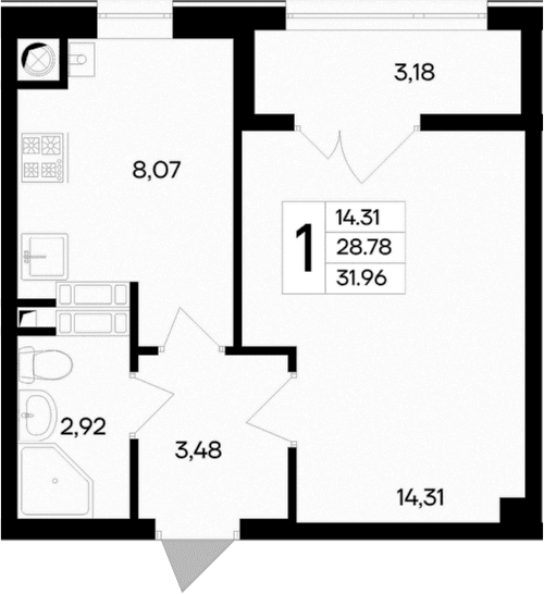1-комн., 28.78 м²