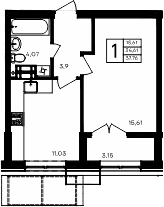 1-комн., 34.61 м²
