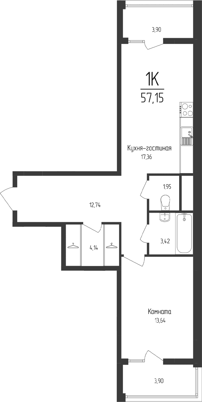 1-комн., 53.25 м²